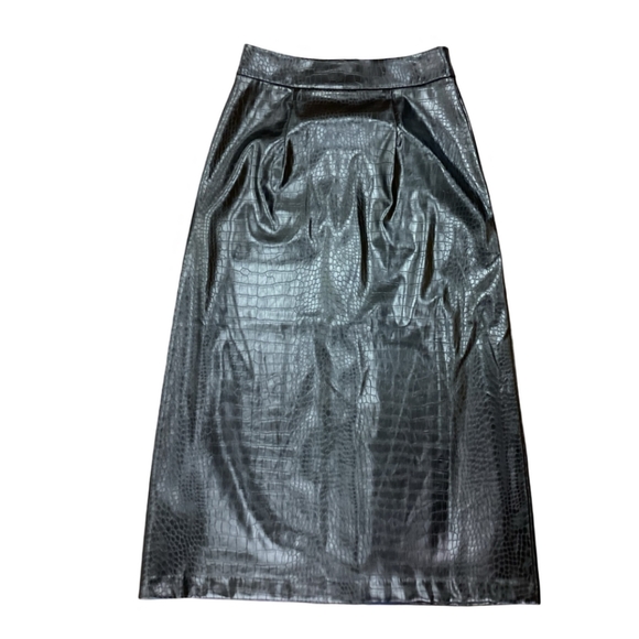 Anthropologie Mare Mare Black Faux Leather Button Front Midi Skirt - Picture 3 of 6